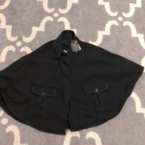 Massimo Dutti black sweater knit zip front‎ mock neck swing cape Size Small new